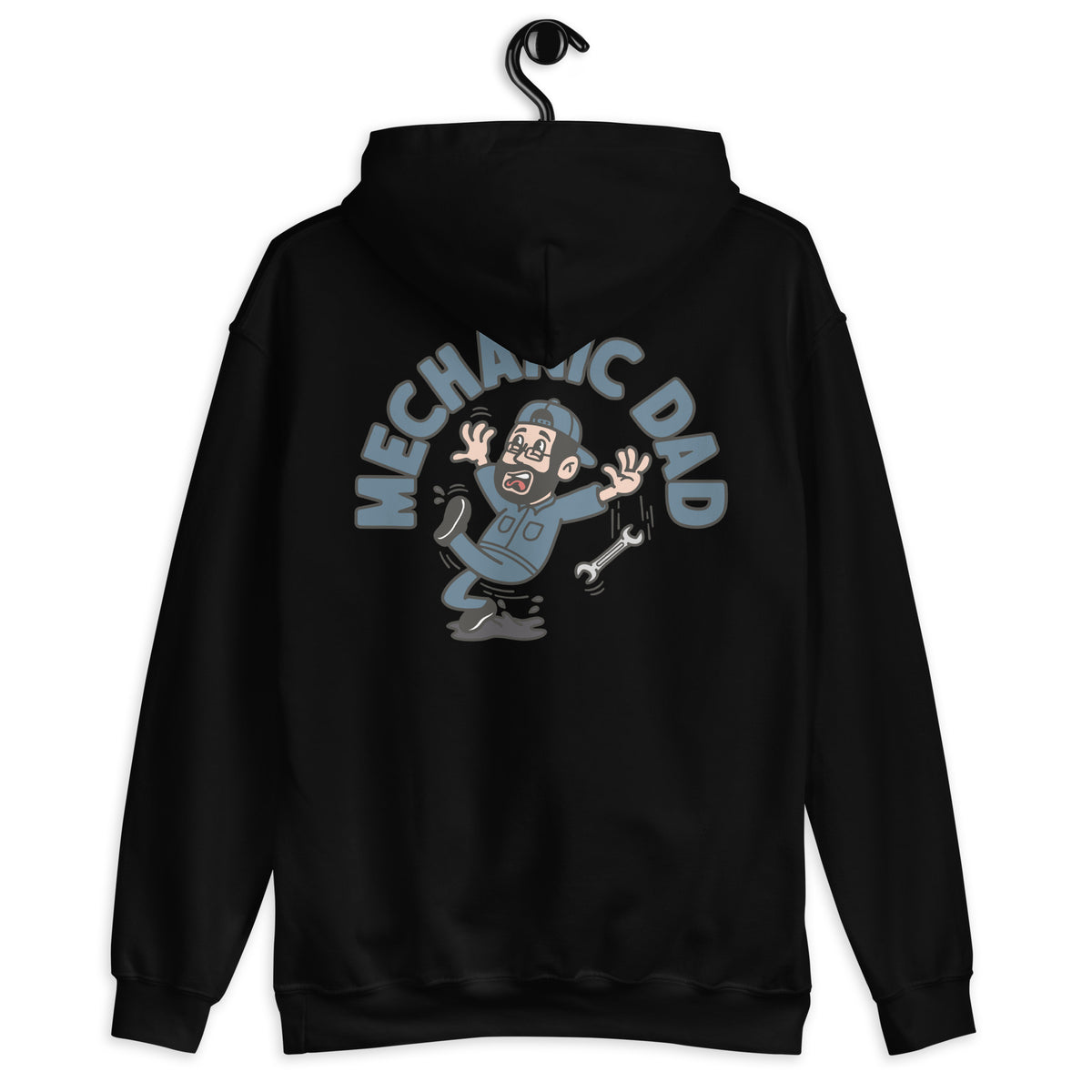 Mechanic Black Hair Light Skin Tone Glasses Beard Dad Hoodie