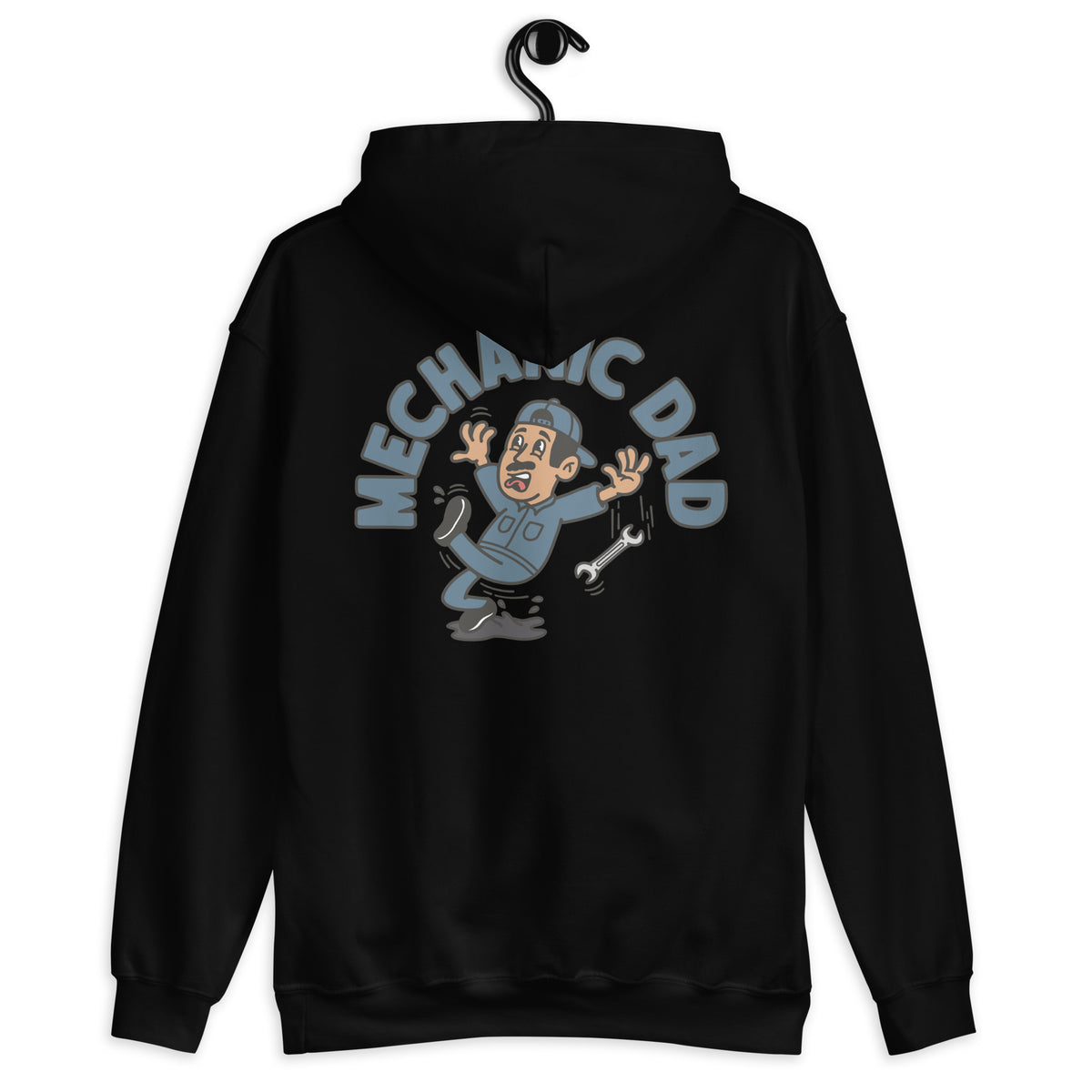 Mechanic Black Hair Tan Skin Tone No-Glasses Moustache Dad Hoodie