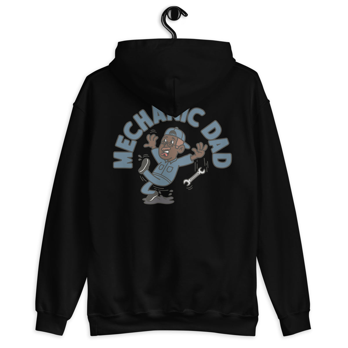 Mechanic Brown Hair Dark Skin Tone Glasses Moustache Dad Hoodie