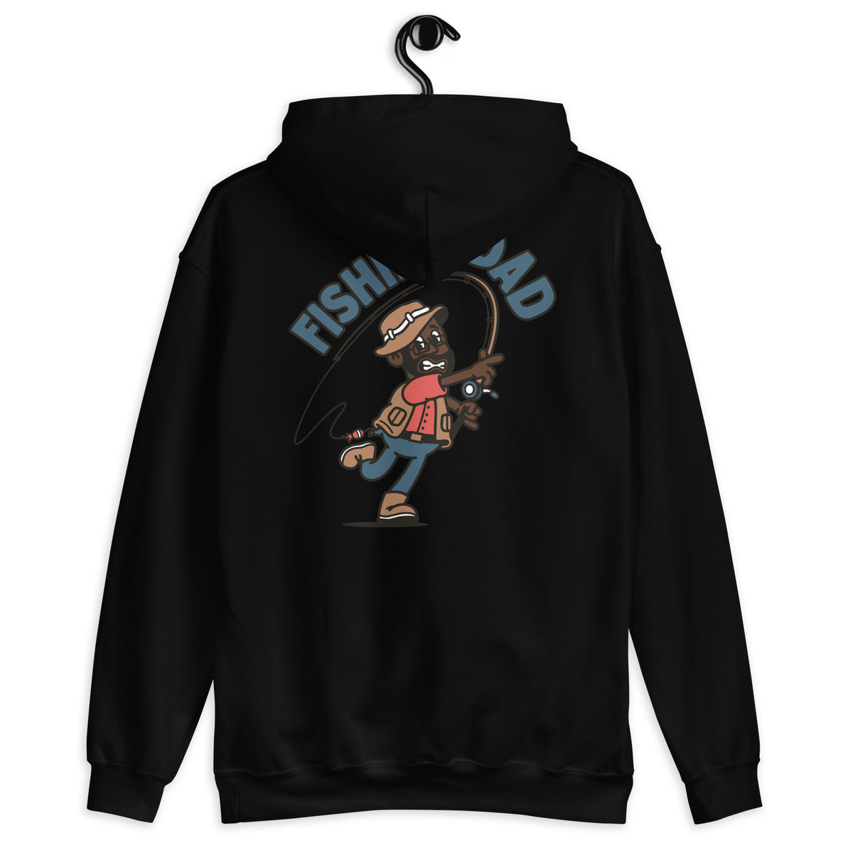 Fishing Black Hair Dark Skin Tone Glasses Beard Dad Hoodie