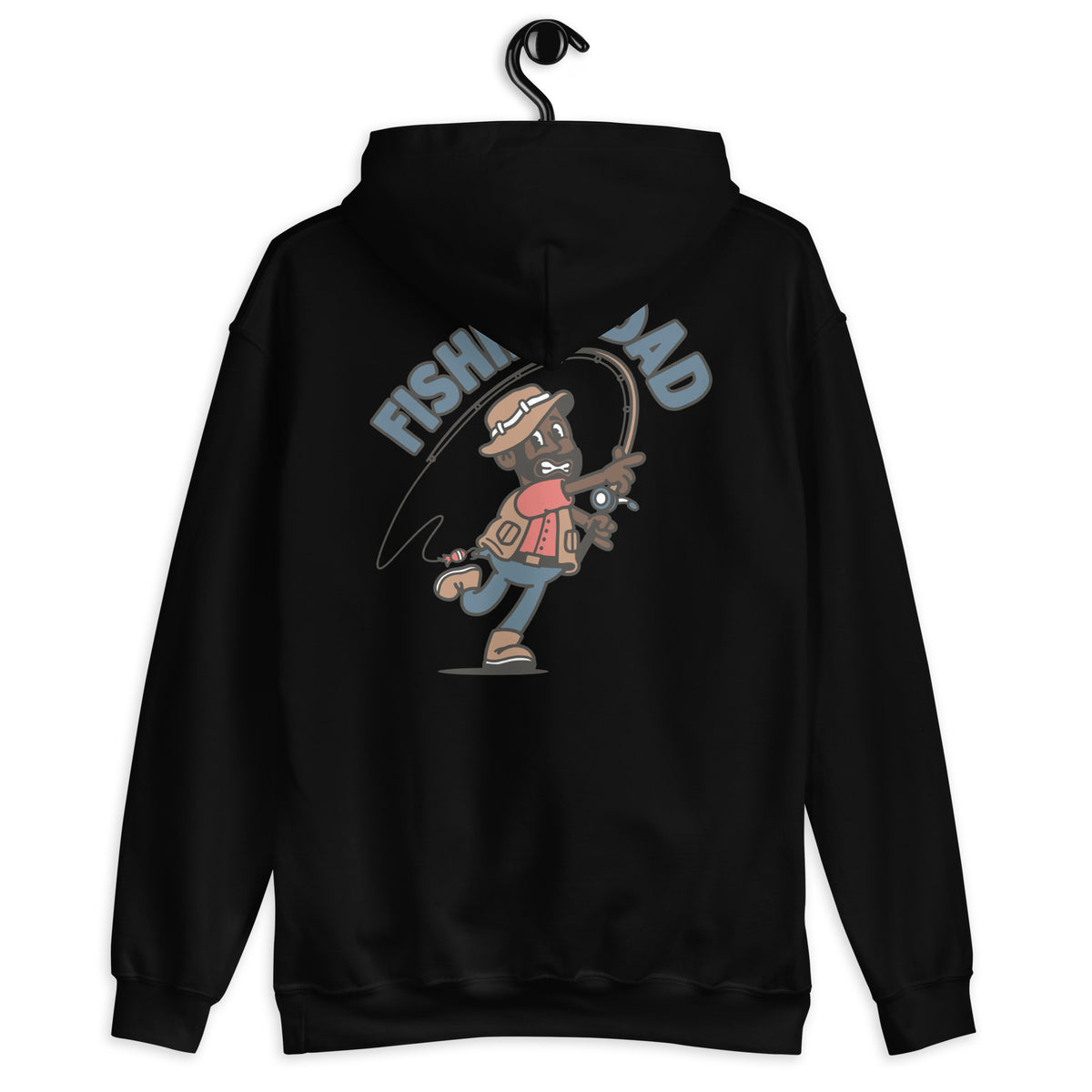Fishing Black Hair Dark Skin Tone No-Glasses Beard Dad Hoodie