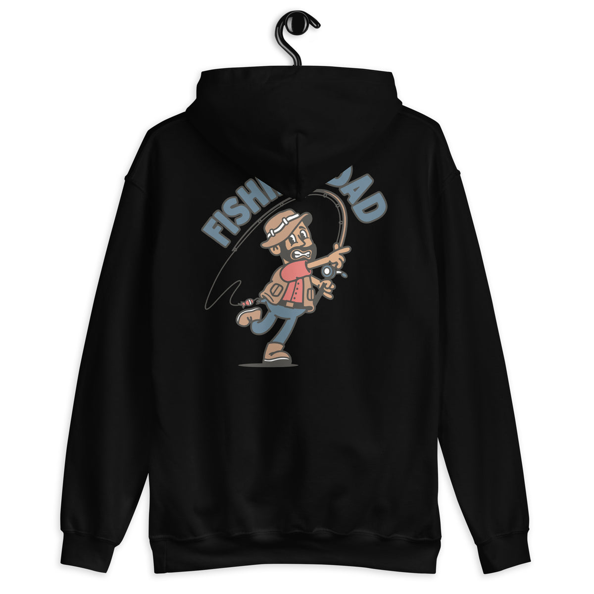 Fishing Black Hair Tan Skin Tone No-Glasses Beard Dad Hoodie