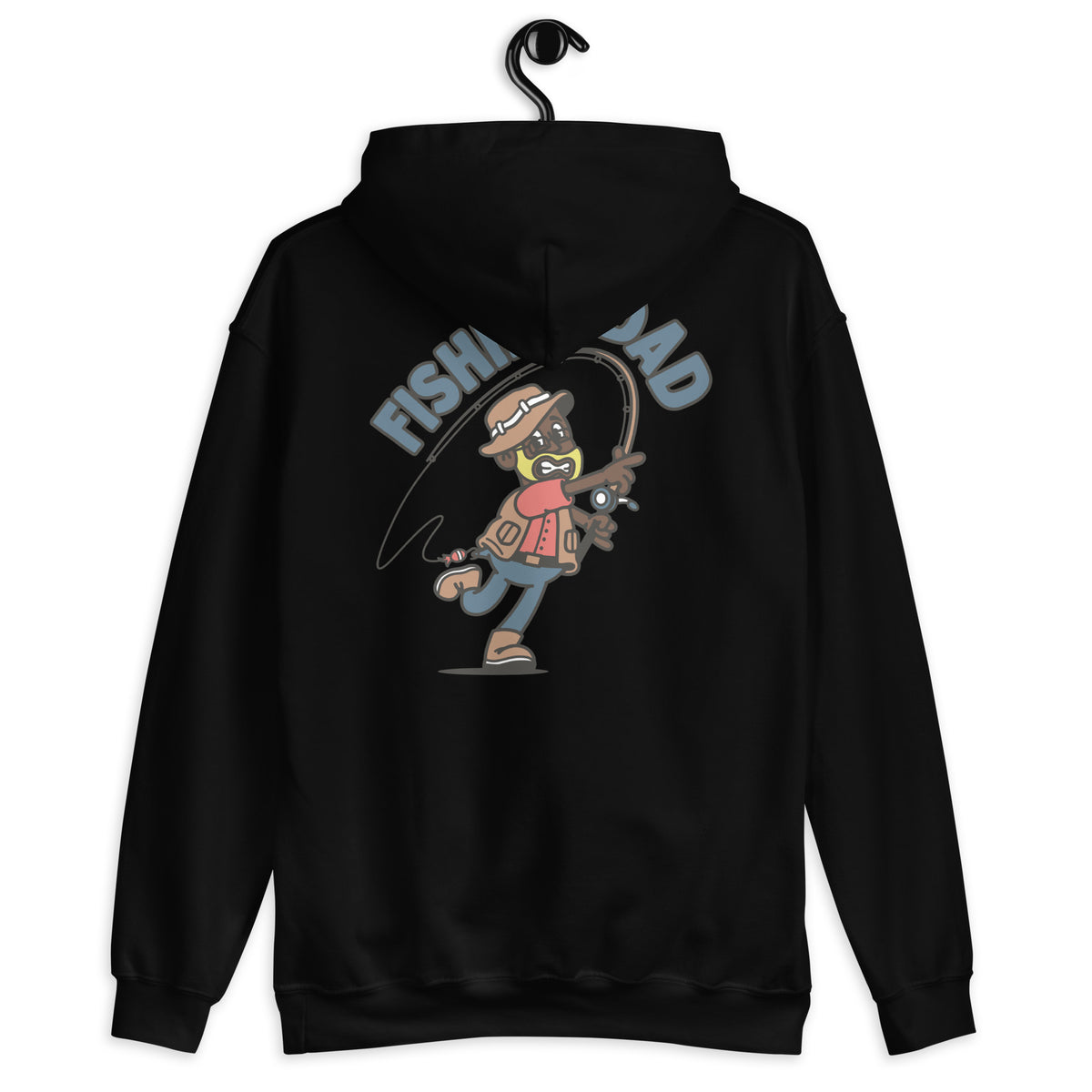 Fishing Blond Hair Dark Skin Tone Glasses Beard Dad Hoodie