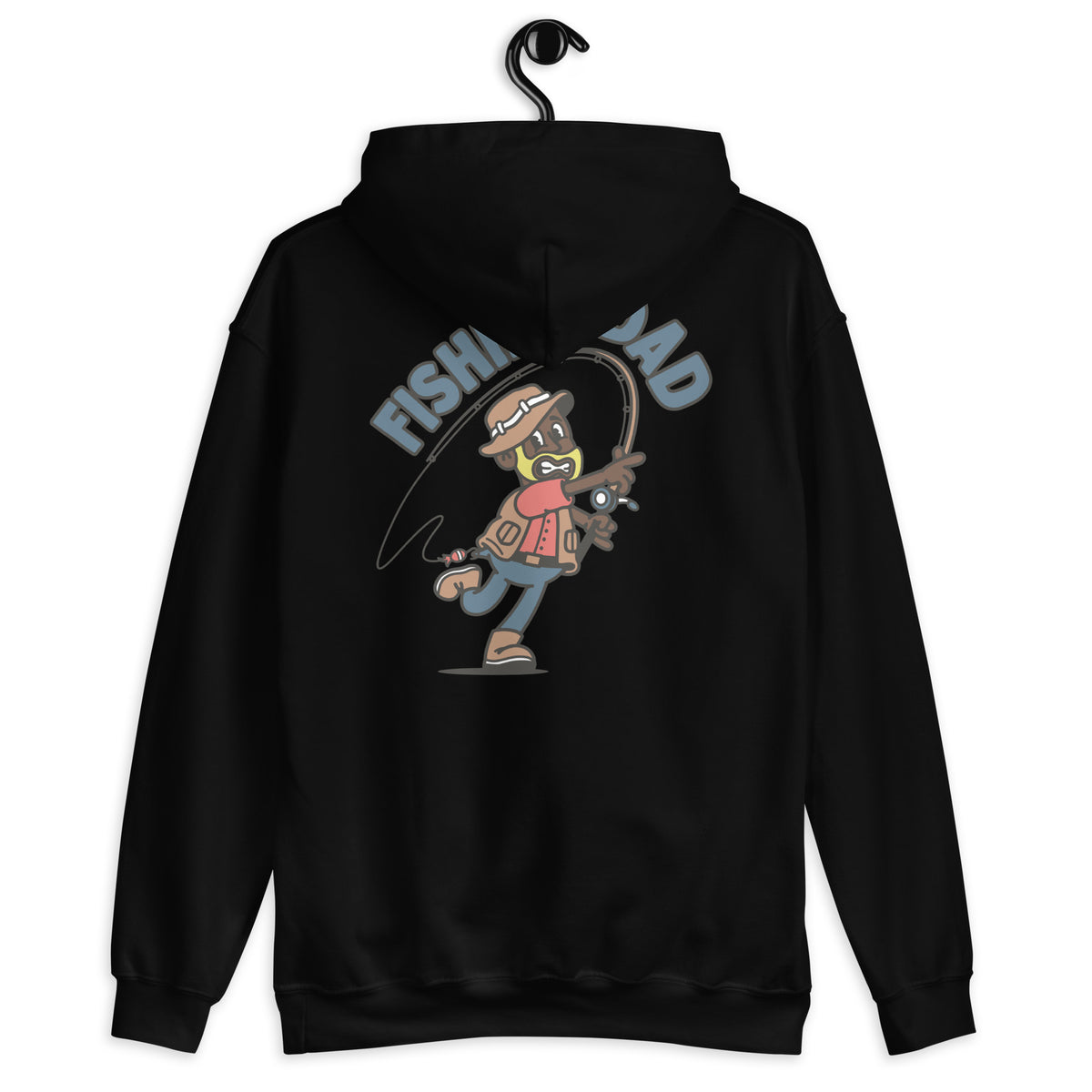 Fishing Blond Hair Dark Skin Tone No-Glasses Beard Dad Hoodie