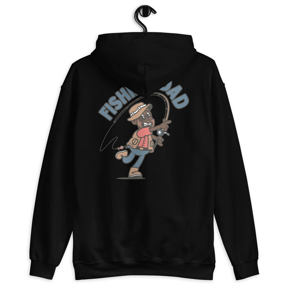 Fishing Brown Hair Dark Skin Tone Glasses Beard Dad Hoodie