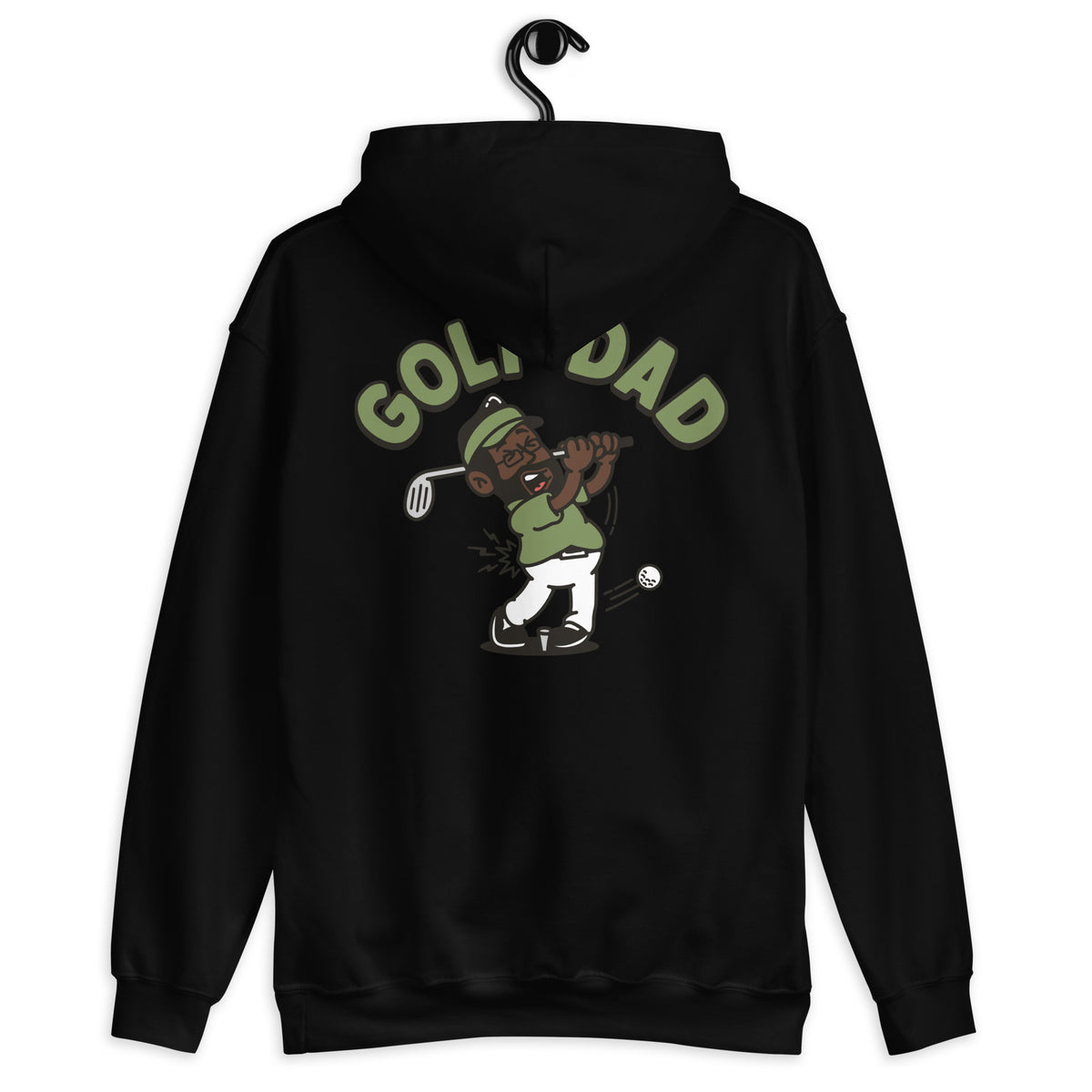 Golf Black Hair Dark Skin Tone Glasses Beard Dad Hoodie