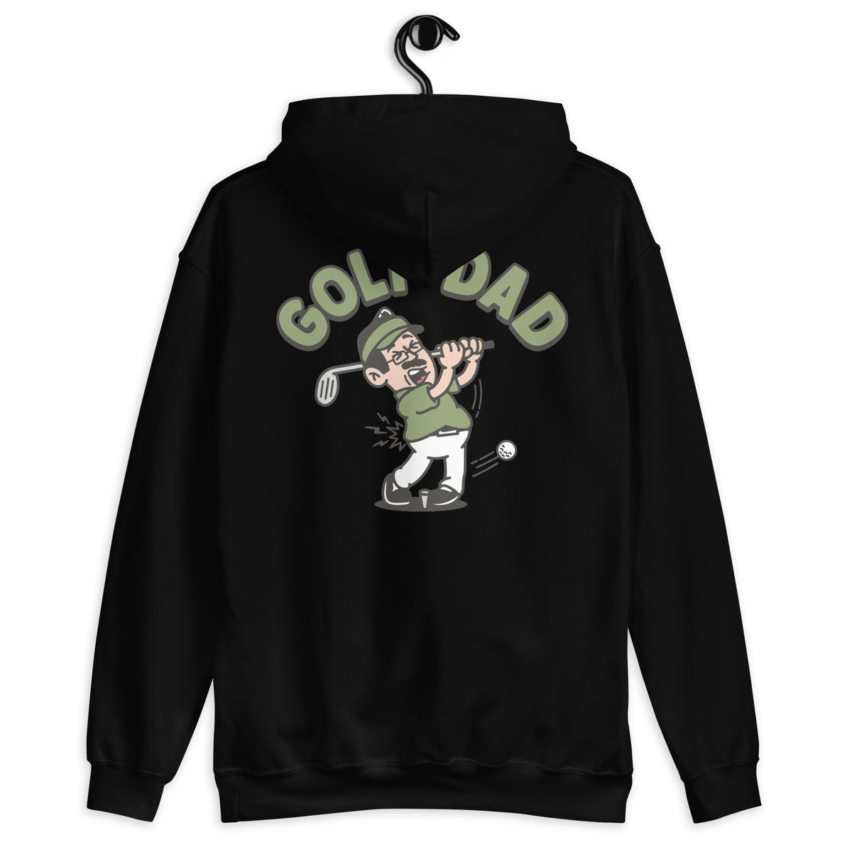 Golf Black Hair Light Skin Tone Glasses Moustache Dad Hoodie
