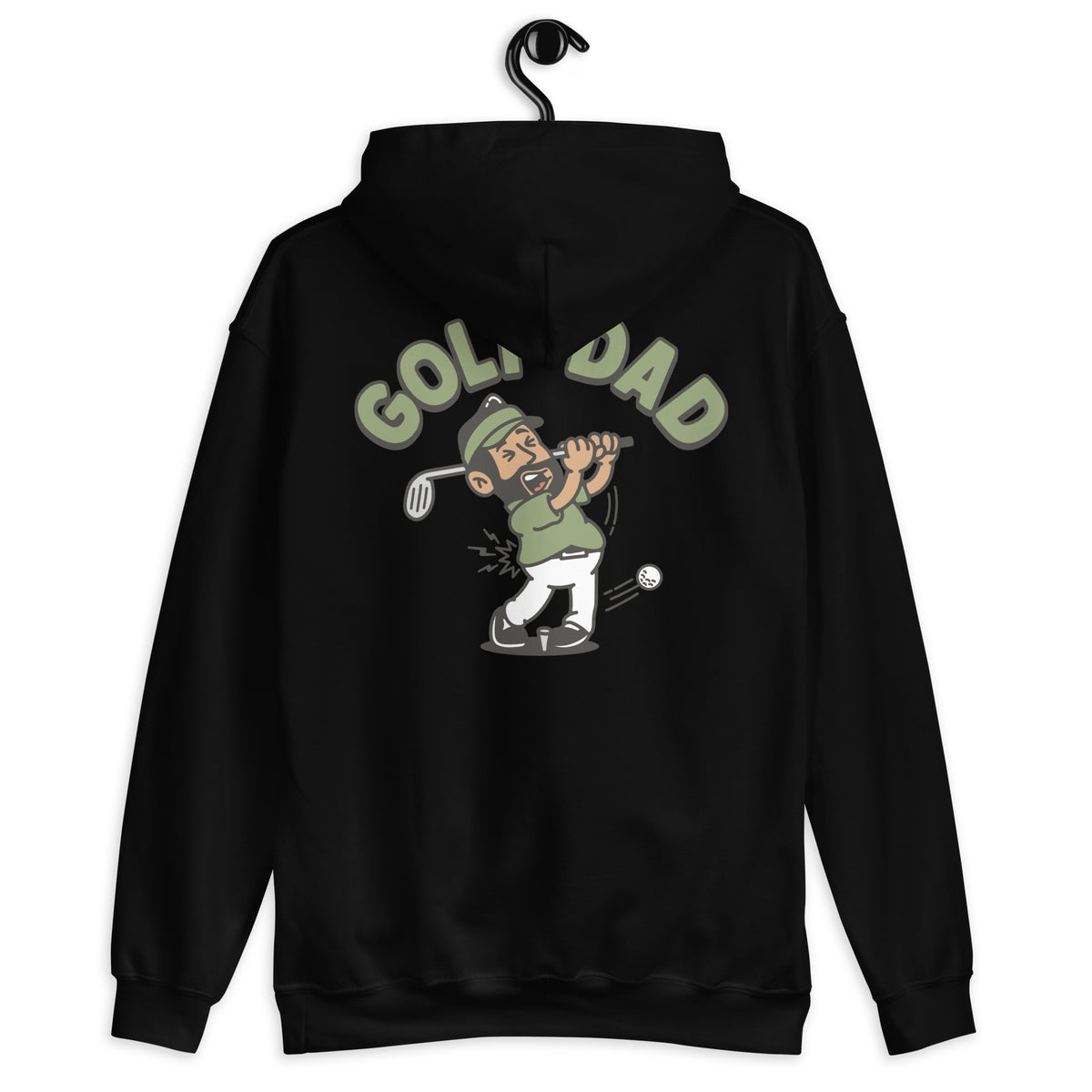 Golf Black Hair Tan Skin Tone No-Glasses Beard Dad Hoodie