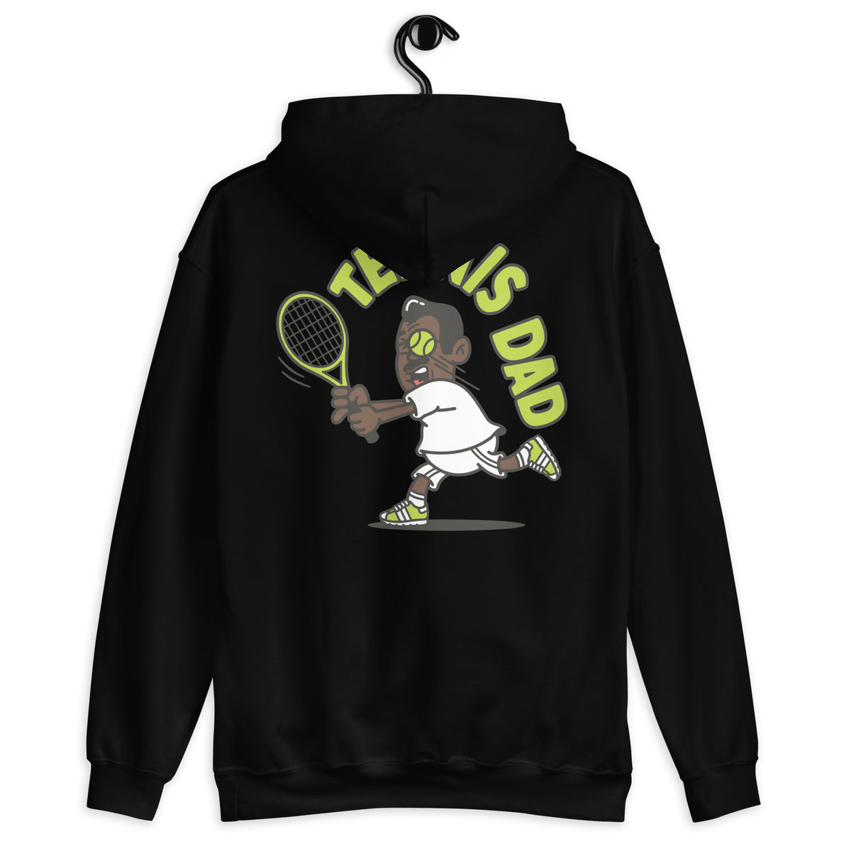 Tennis Black Hair Dark Skin Tone Glasses Medium Moustache Dad Hoodie