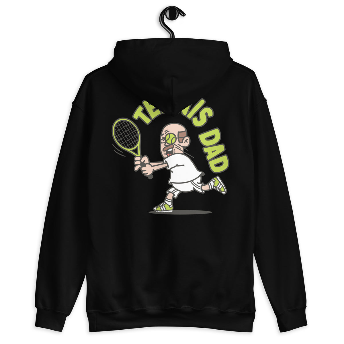 Tennis Brown Hair Light Skin Tone Glasses Bald Moustache Dad Hoodie