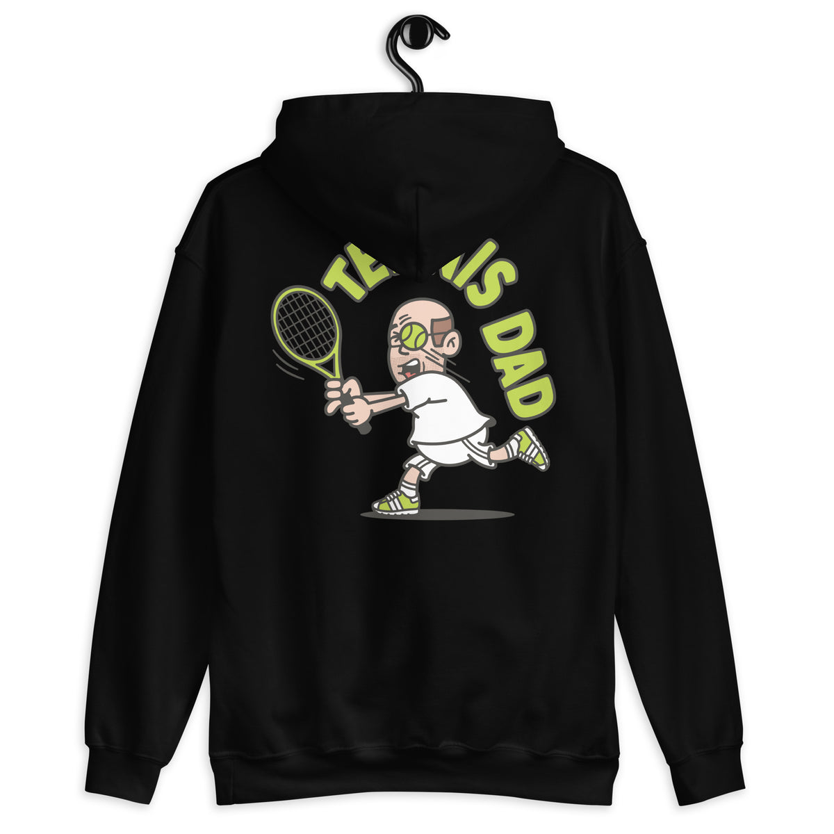 Tennis Brown Hair Light Skin Tone Glasses Bald Stubble Dad Hoodie