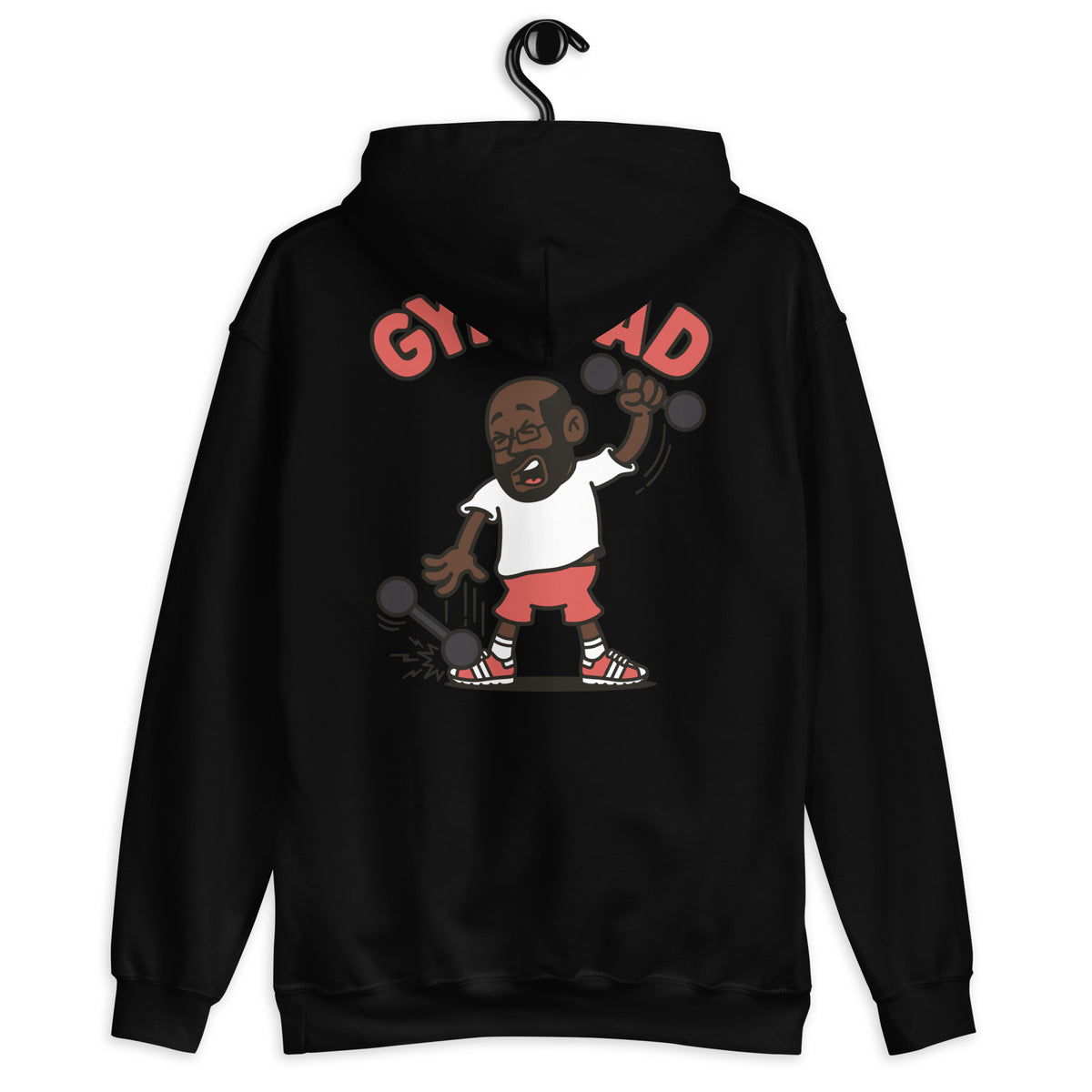 Gym Black Hair Dark Skin Tone Glasses Bald Beard Dad Hoodie