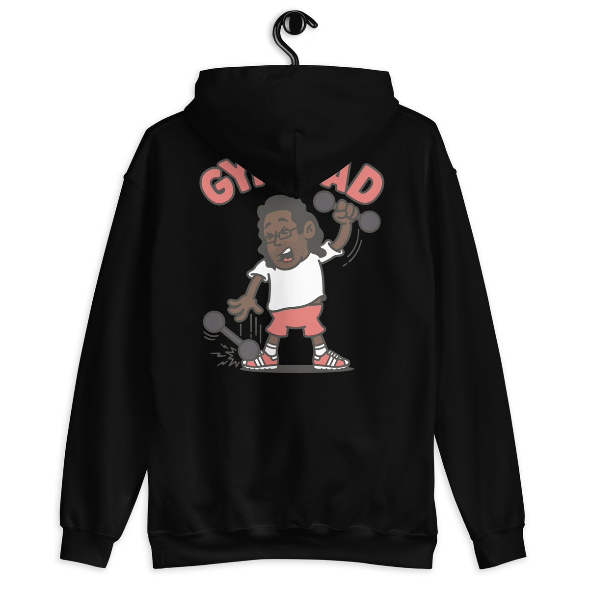 Gym Black Hair Dark Skin Tone Glasses Long Stubble Dad Hoodie