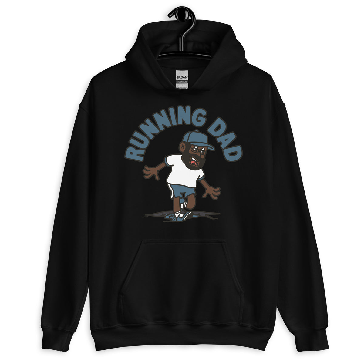 Running Black Hair Dark Skin Tone Glasses Beard Dad Hoodie