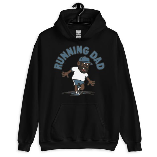 Running Black Hair Dark Skin Tone Glasses Beard Dad Hoodie