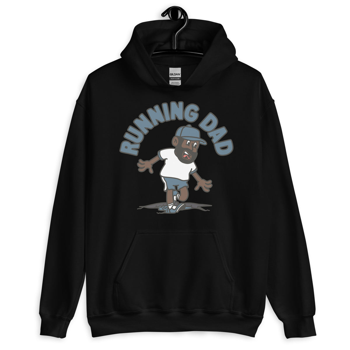 Running Black Hair Dark Skin Tone No-Glasses Beard Dad Hoodie