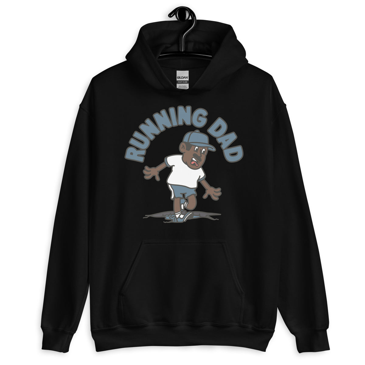 Running Black Hair Dark Skin Tone No-Glasses Moustache Dad Hoodie
