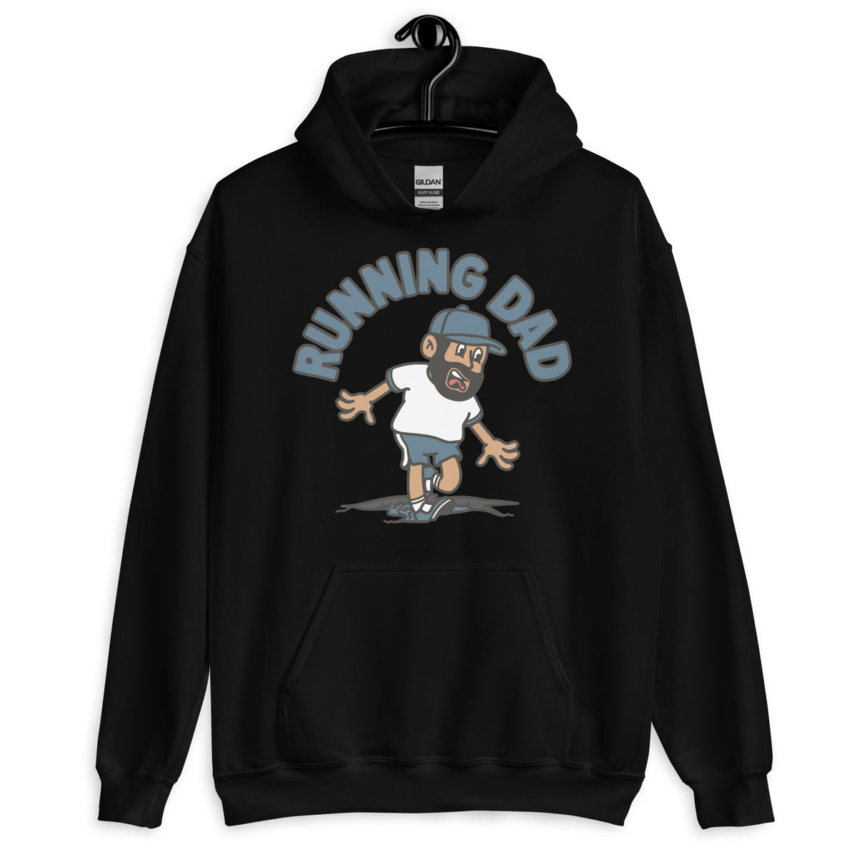 Running Black Hair Tan Skin Tone No-Glasses Beard Dad Hoodie