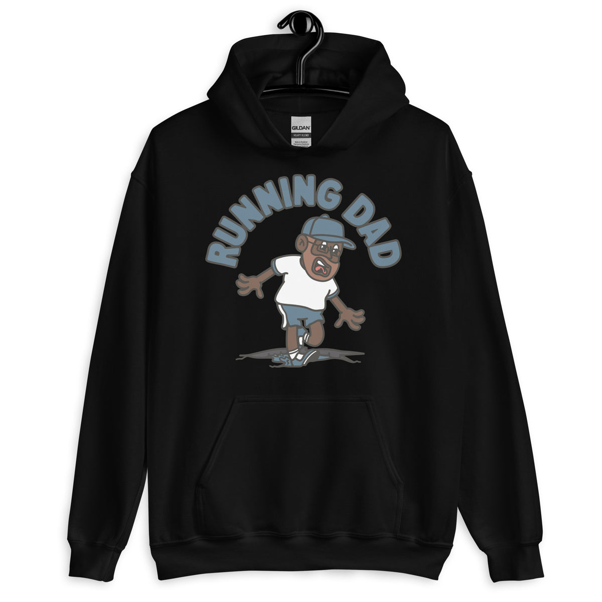 Running Brown Hair Dark Skin Tone Glasses Beard Dad Hoodie