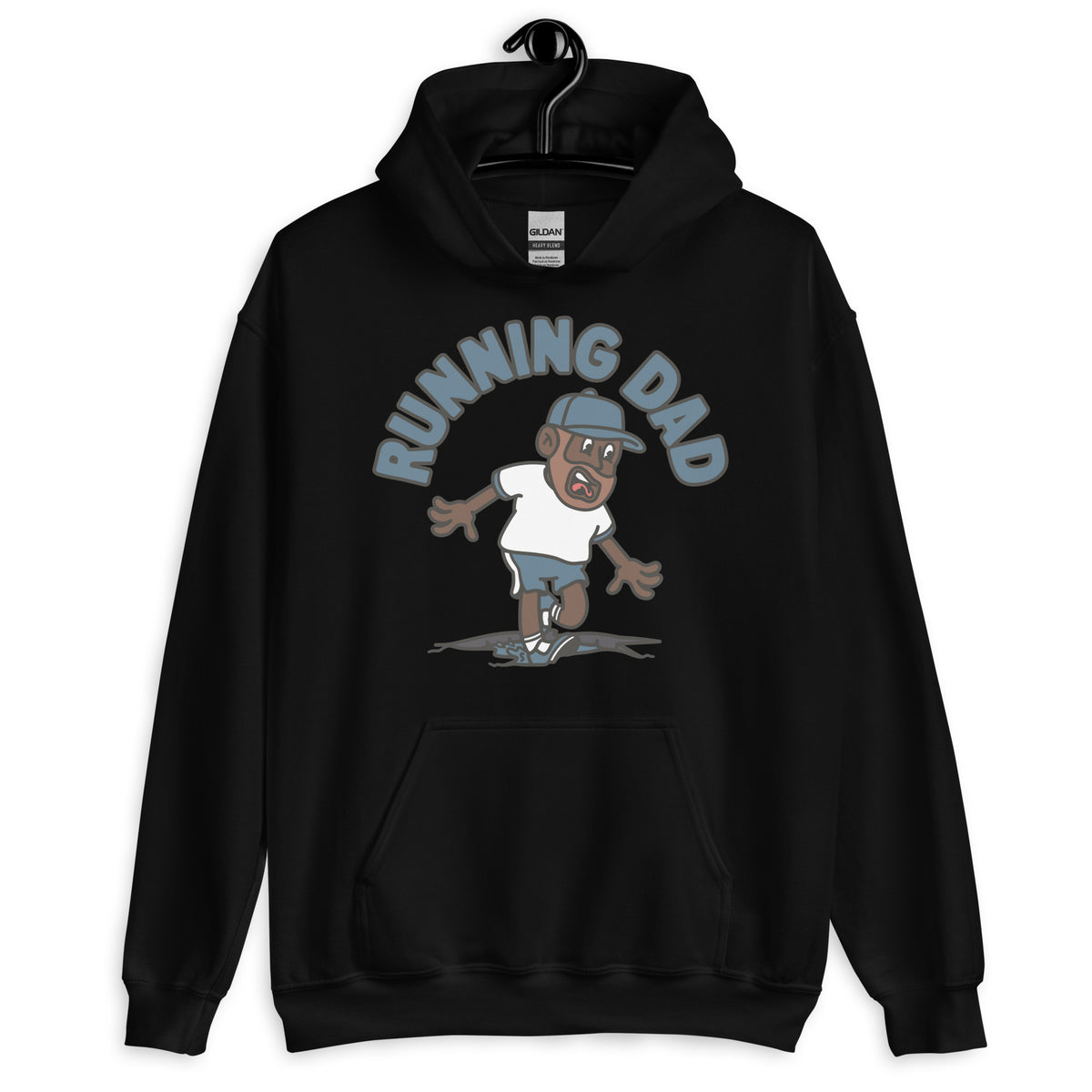 Running Brown Hair Dark Skin Tone No-Glasses Beard Dad Hoodie