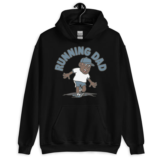 Running Brown Hair Dark Skin Tone No-Glasses Moustache Dad Hoodie
