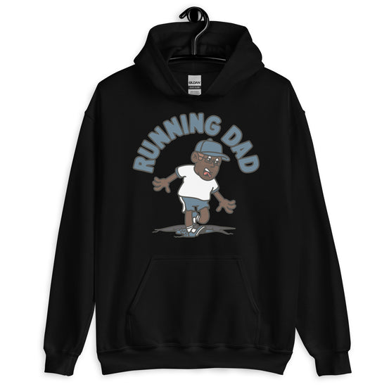 Running Brown Hair Dark Skin Tone Glasses Stubble Dad Hoodie