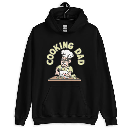 Cooking Black Hair Light Skin Tone Glasses Moustache Dad Hoodie