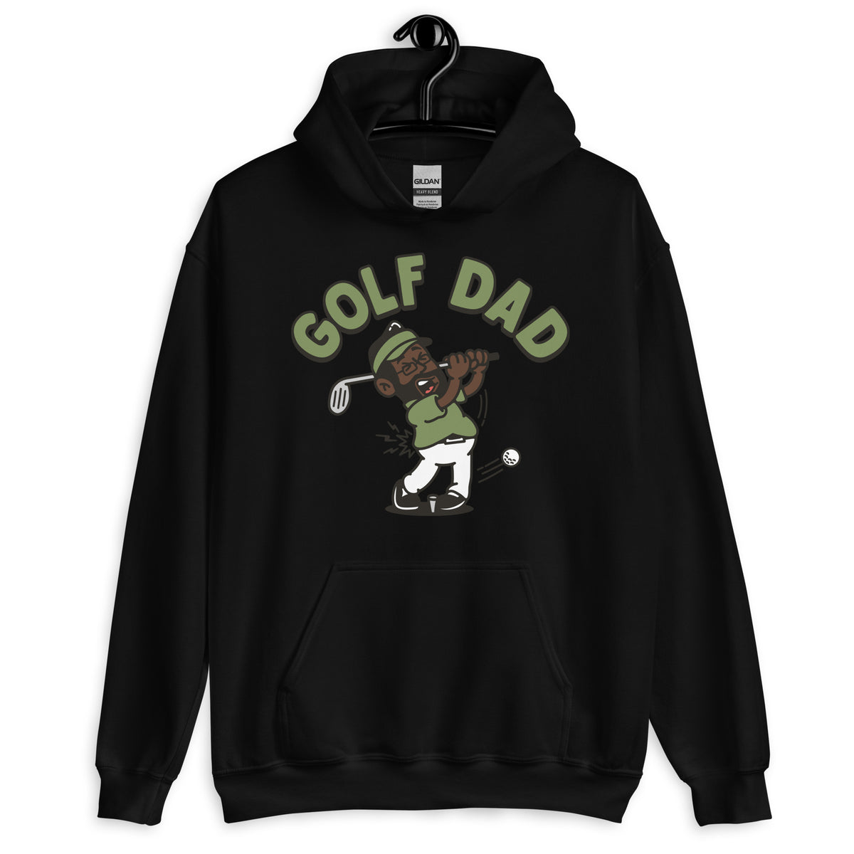 Golf Black Hair Dark Skin Tone Glasses Beard Dad Hoodie