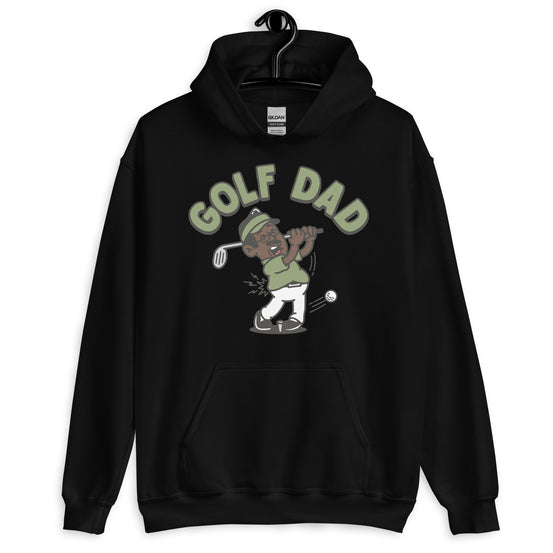 Golf Black Hair Dark Skin Tone Glasses Moustache Dad Hoodie