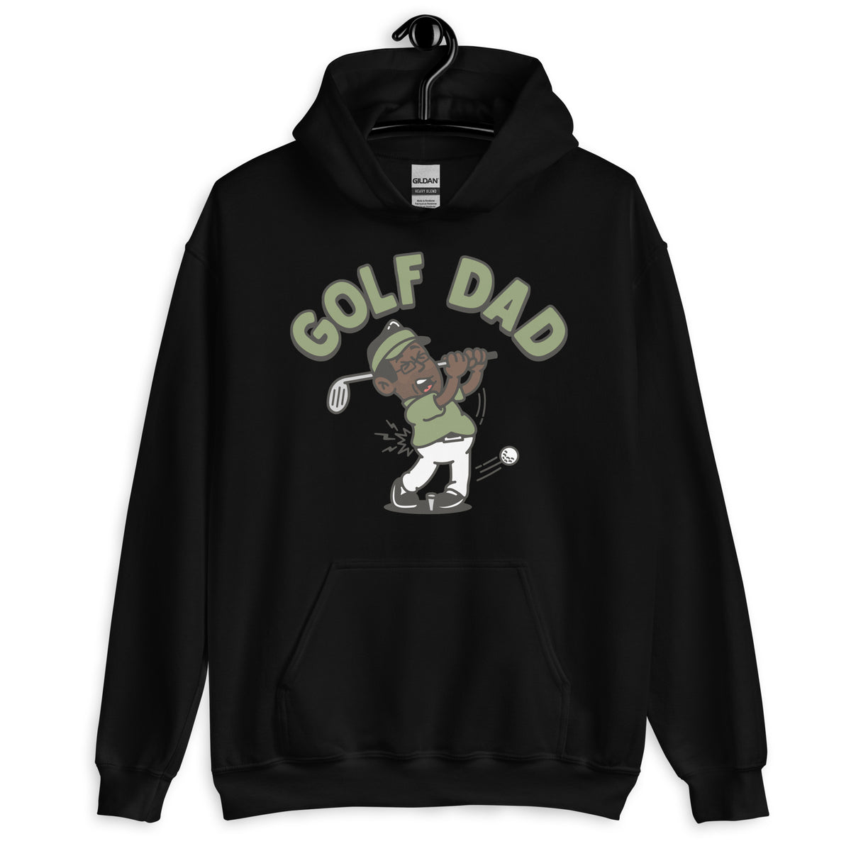 Golf Black Hair Dark Skin Tone Glasses Stubble Dad Hoodie