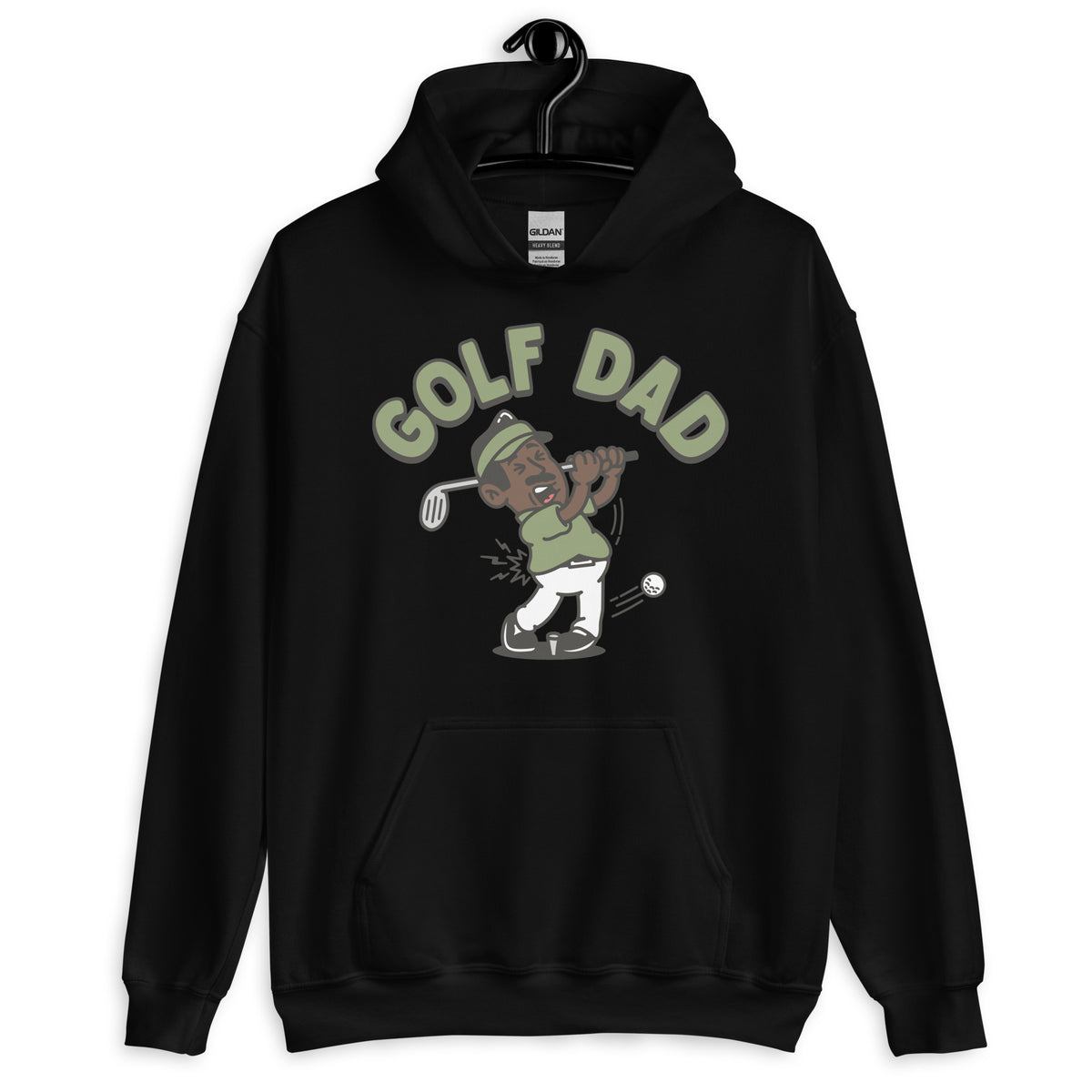 Golf Black Hair Dark Skin Tone No-Glasses Moustache Dad Hoodie