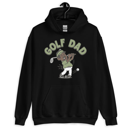 Golf Black Hair Dark Skin Tone No-Glasses Moustache Dad Hoodie