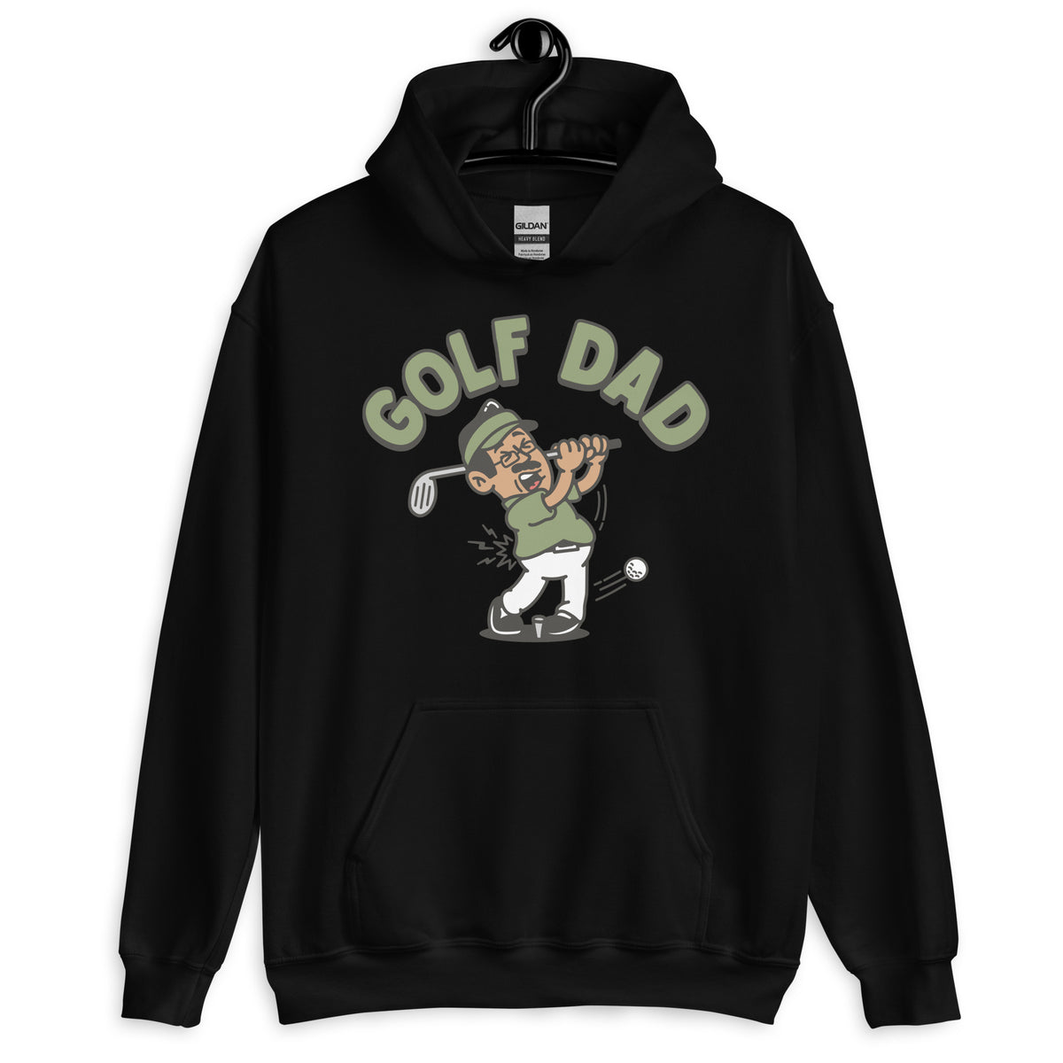 Golf Black Hair Tan Skin Tone Glasses Moustache Dad Hoodie
