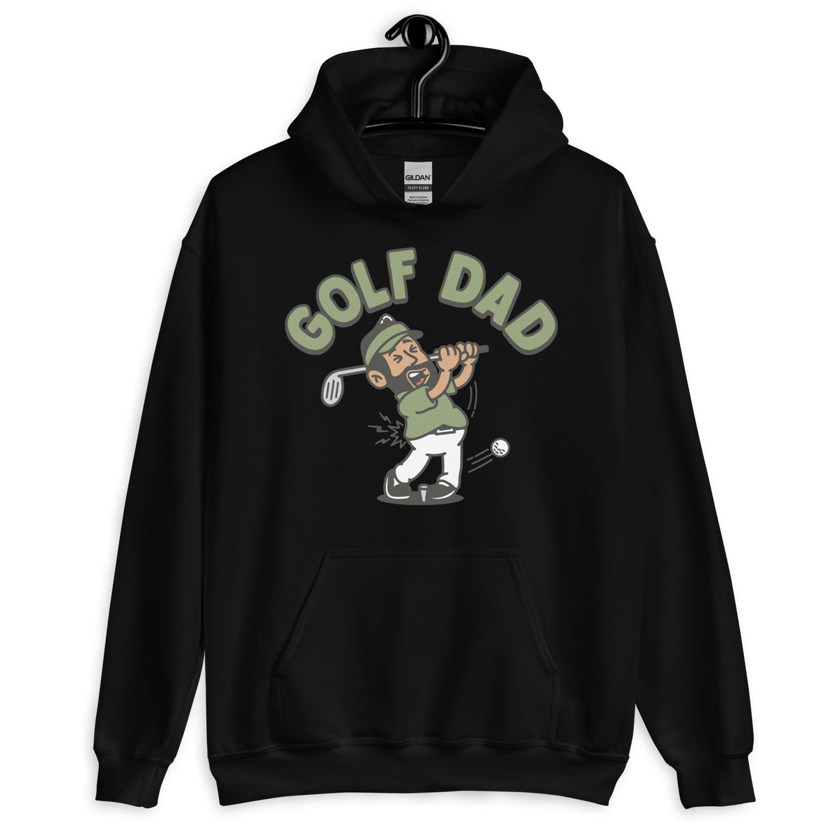 Golf Black Hair Tan Skin Tone No-Glasses Beard Dad Hoodie