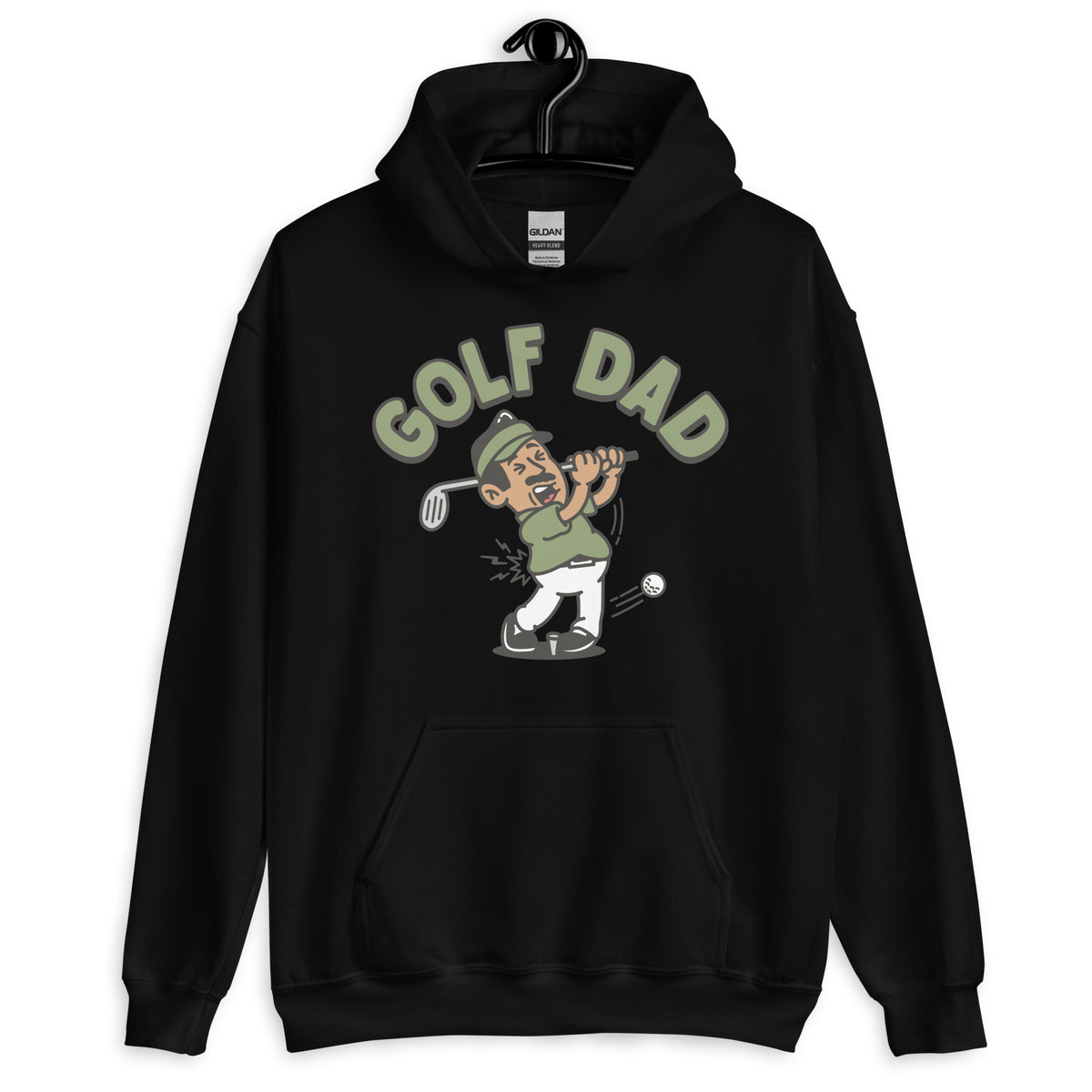 Golf Black Hair Tan Skin Tone No-Glasses Moustache Dad Hoodie