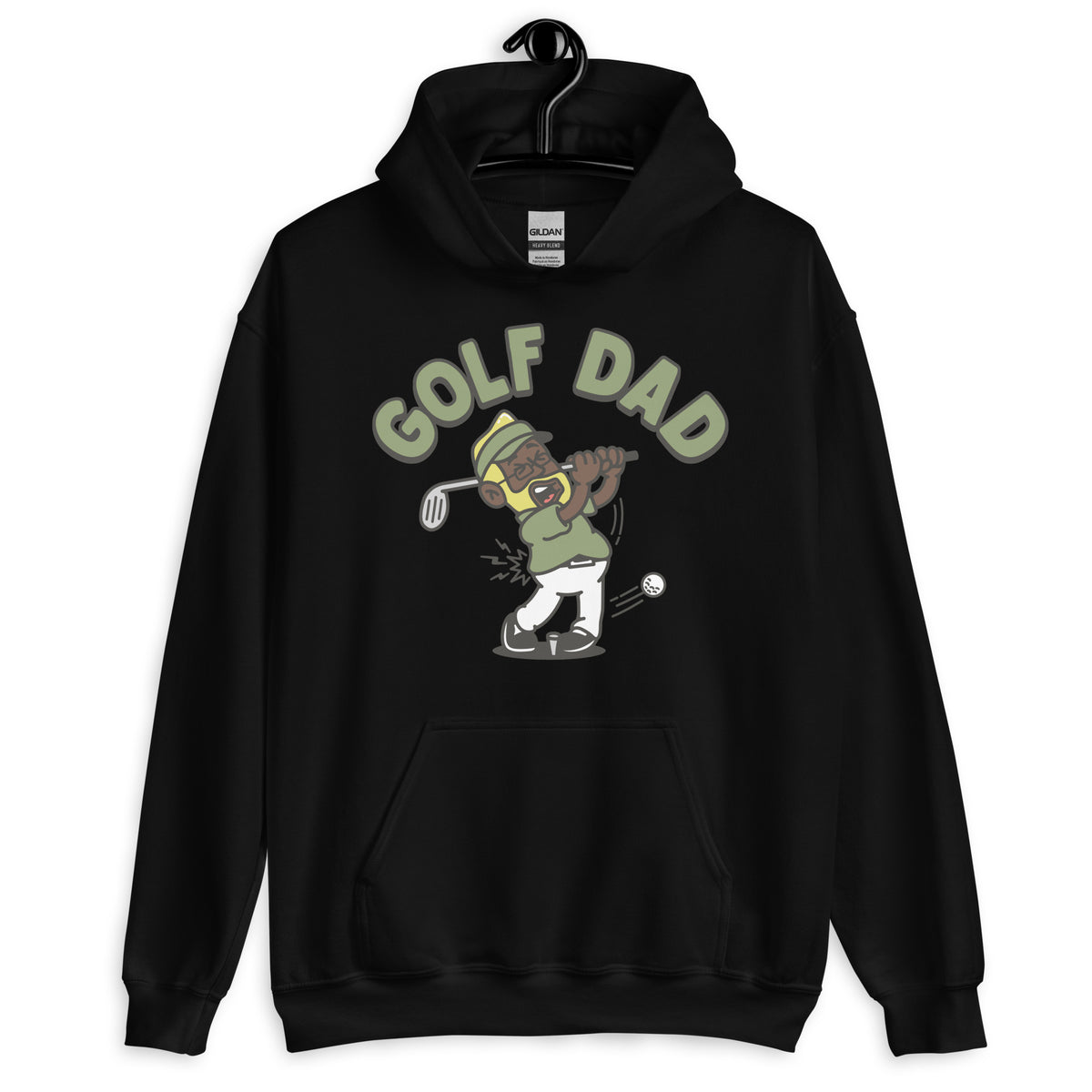 Golf Blond Hair Dark Skin Tone Glasses Beard Dad Hoodie