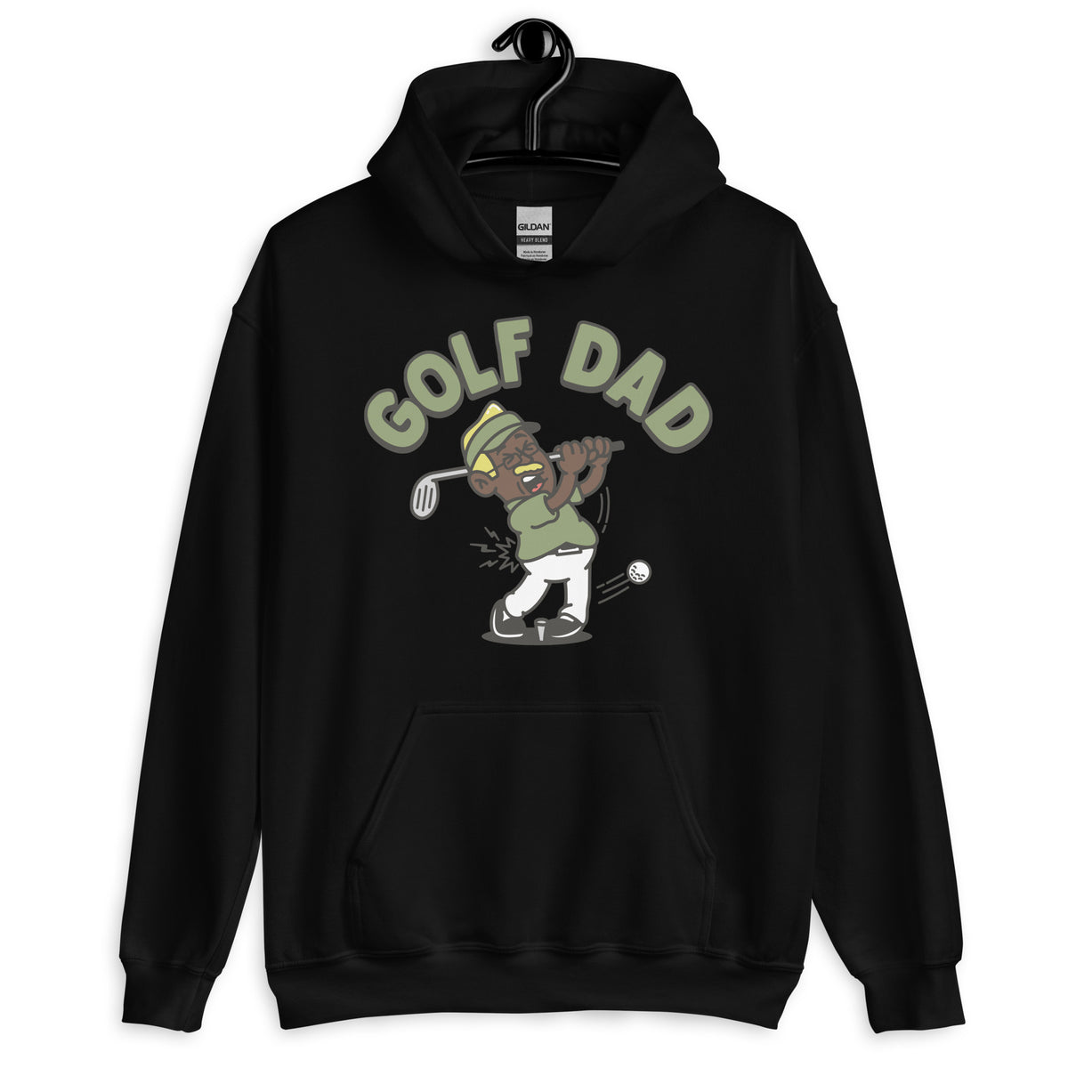 Golf Blond Hair Dark Skin Tone Glasses Moustache Dad Hoodie