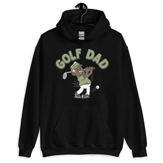 Golf Blond Hair Dark Skin Tone Glasses Moustache Dad Hoodie