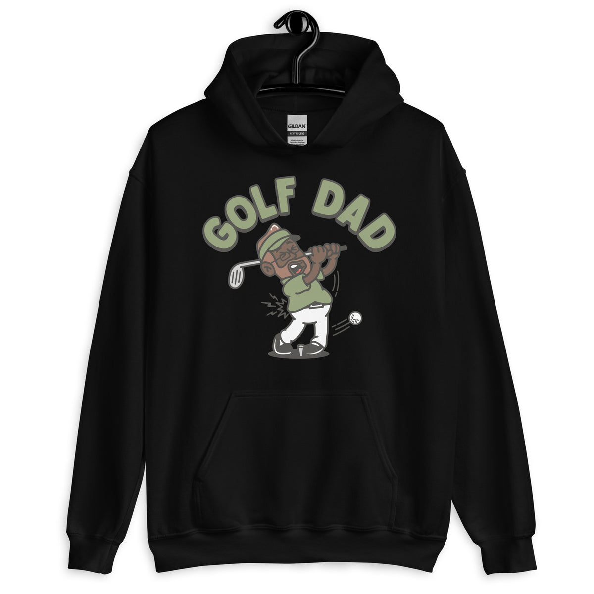 Golf Brown Hair Dark Skin Tone Glasses Beard Dad Hoodie