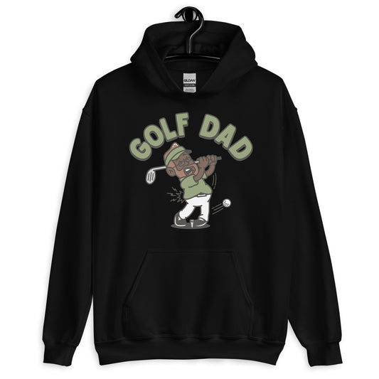 Golf Brown Hair Dark Skin Tone Glasses Beard Dad Hoodie