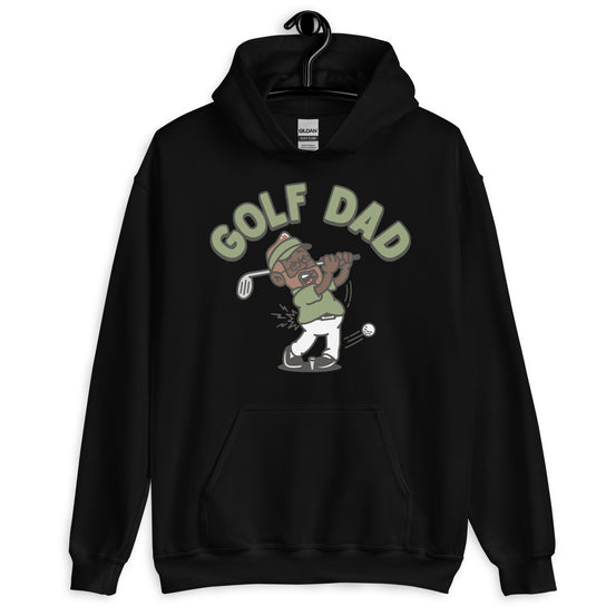 Golf Brown Hair Dark Skin Tone Glasses Beard Dad Hoodie
