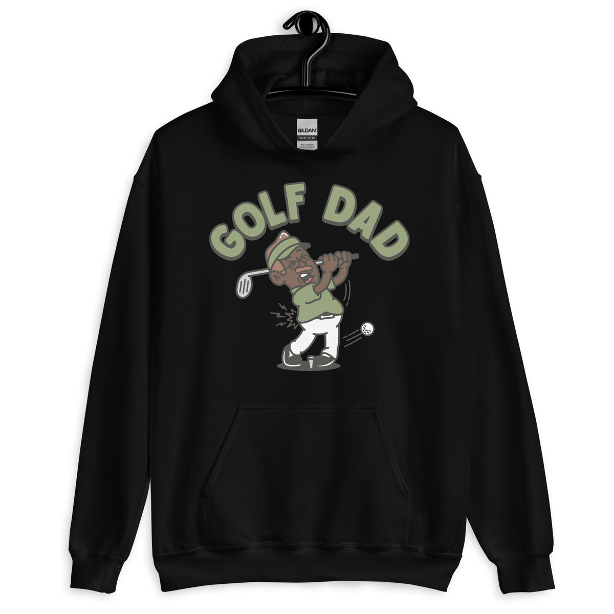 Golf Brown Hair Dark Skin Tone Glasses Moustache Dad Hoodie