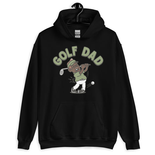 Golf Brown Hair Dark Skin Tone Glasses Moustache Dad Hoodie