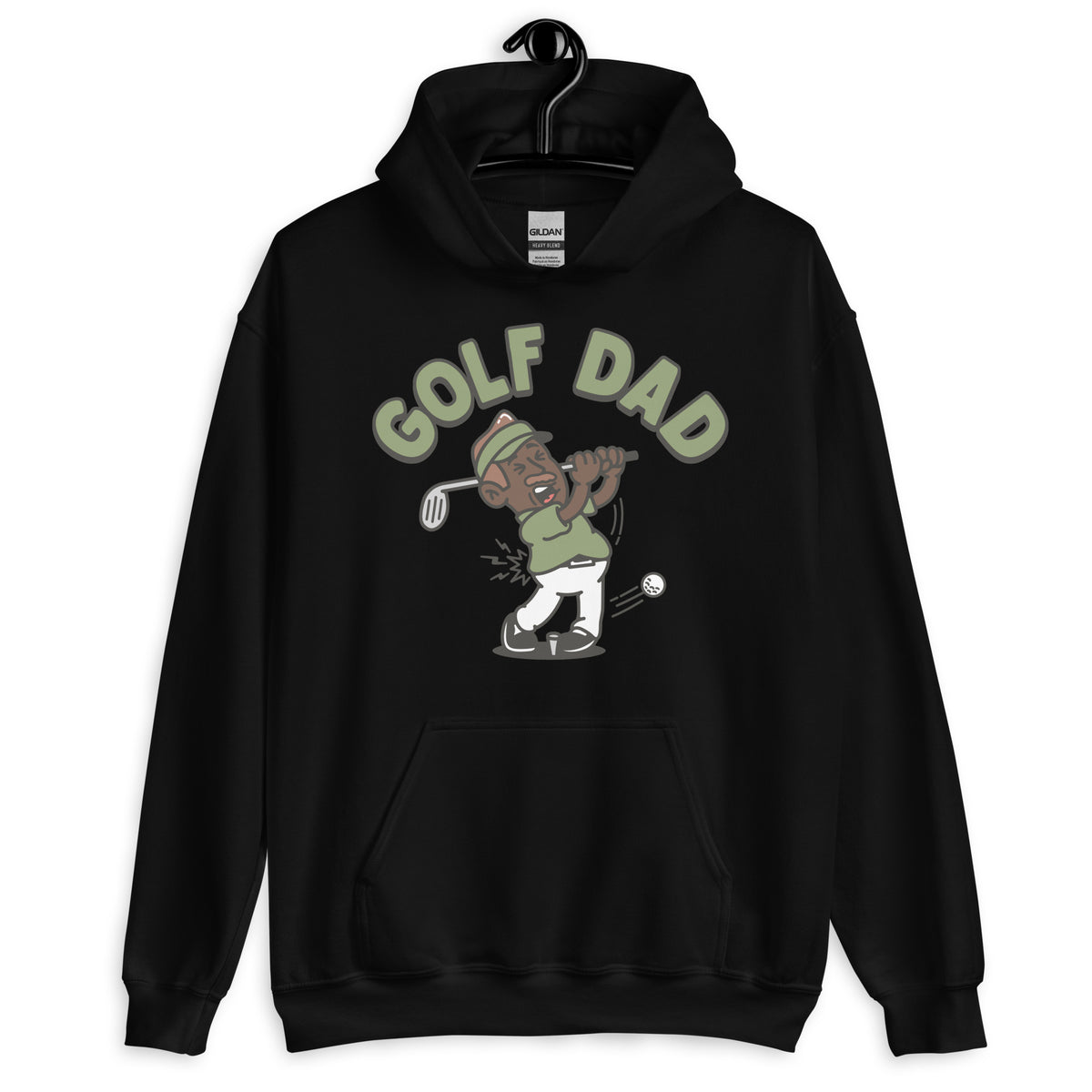 Golf Brown Hair Dark Skin Tone No-Glasses Moustache Dad Hoodie