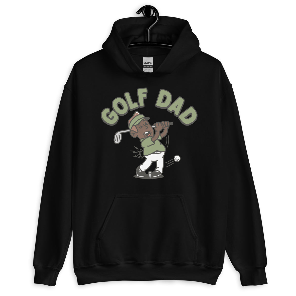 Golf Brown Hair Dark Skin Tone No-Glasses Stubble Dad Hoodie