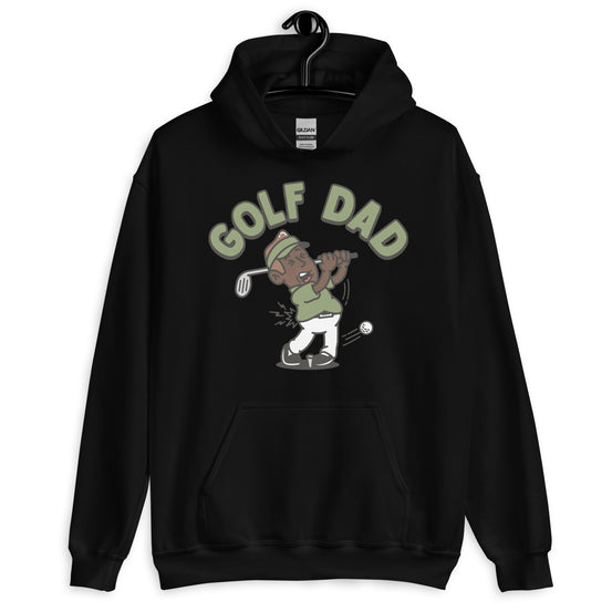 Golf Brown Hair Dark Skin Tone No-Glasses Stubble Dad Hoodie