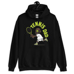 Tennis Black Hair Dark Skin Tone Glasses Bald Beard Dad Hoodie