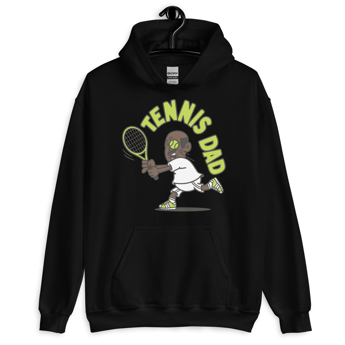 Tennis Black Hair Dark Skin Tone No-Glasses Bald Moustache Dad Hoodie