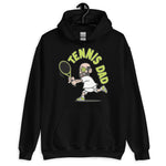 Tennis Black Hair Light Skin Tone Glasses Bald Beard Dad Hoodie