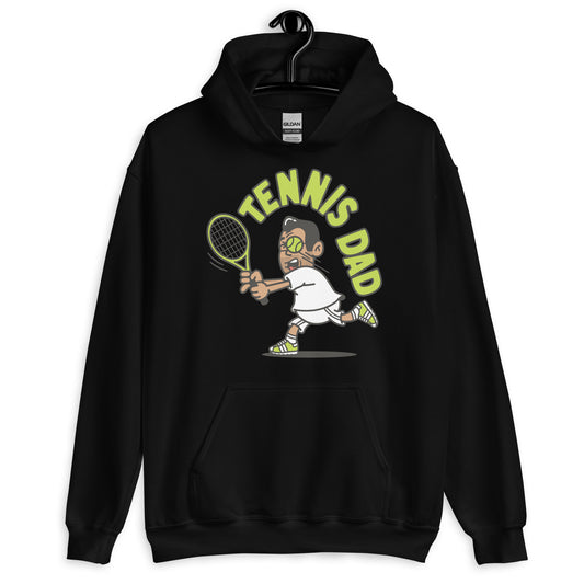 Tennis Black Hair Tan Skin Tone Glasses Medium Stubble Dad Hoodie